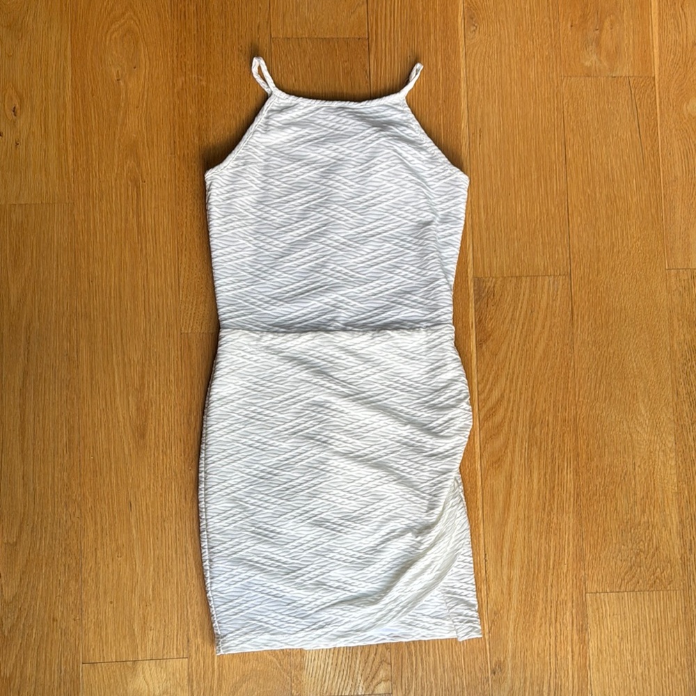 By Debra White Ribbed Ruched Mini Dress